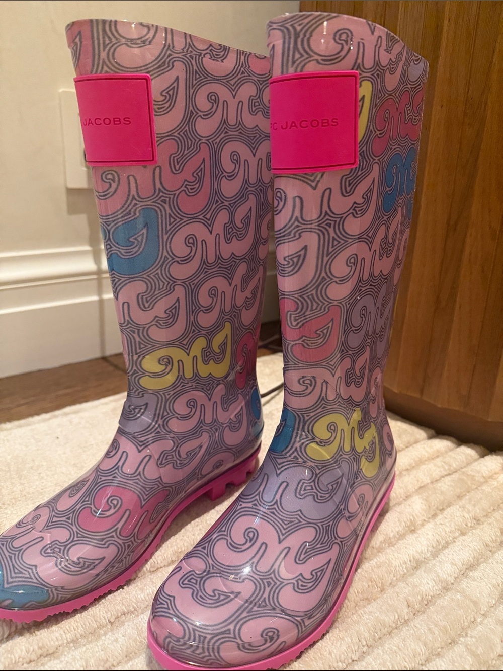Marc Jacobs Pink Multicolor Patterned Women's Rain Boots